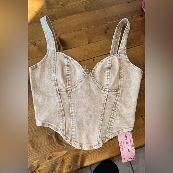 SHEIN Tops - SHEIN Acid Wash Denim Corset Crop Top – Size Small (US 4)